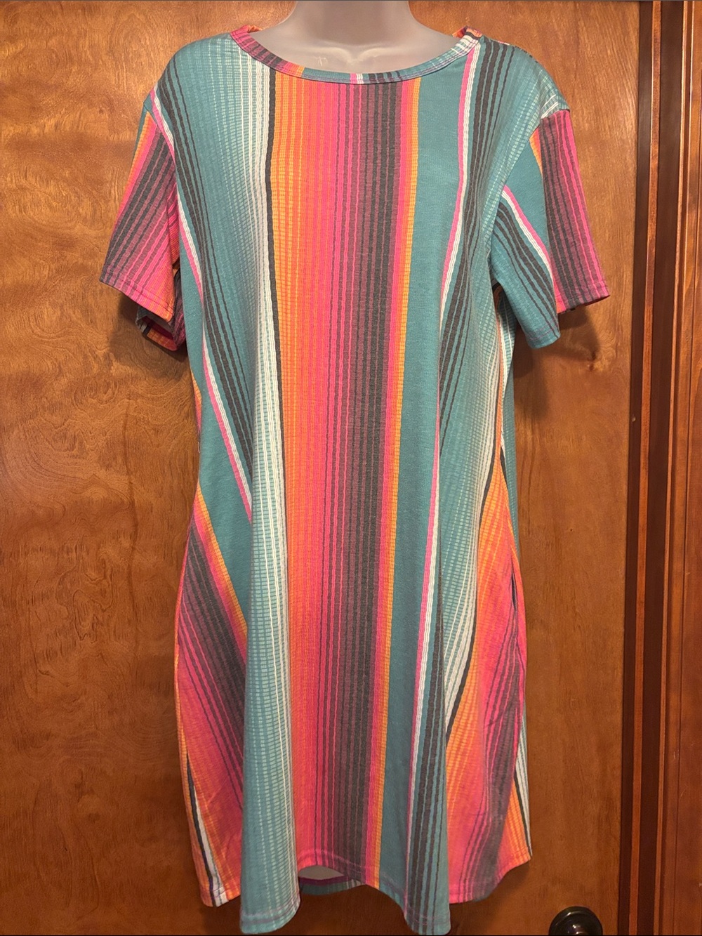 Crazy Train Multicolor Striped Midi Dress - Teal Pink Orange